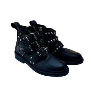 Zadig & Voltaire Black Leather Studded Buckle Ankle Boots